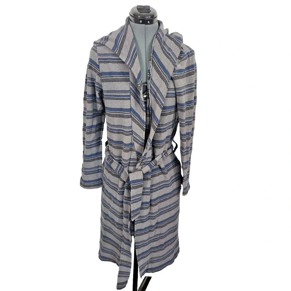 UGG For Men‎ Striped Hooded Robe Grey Blue Knit Loungewear Size Small